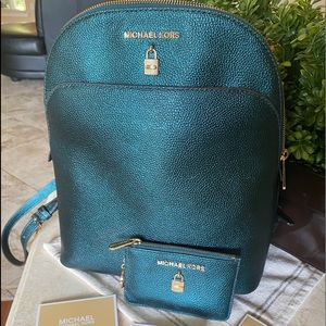 Michael Kors Leather Backpack Adele & Wallet Teal